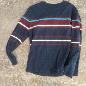 American Eagle Outfitters Navy and Burgundy Striped Long Sleeve Tee